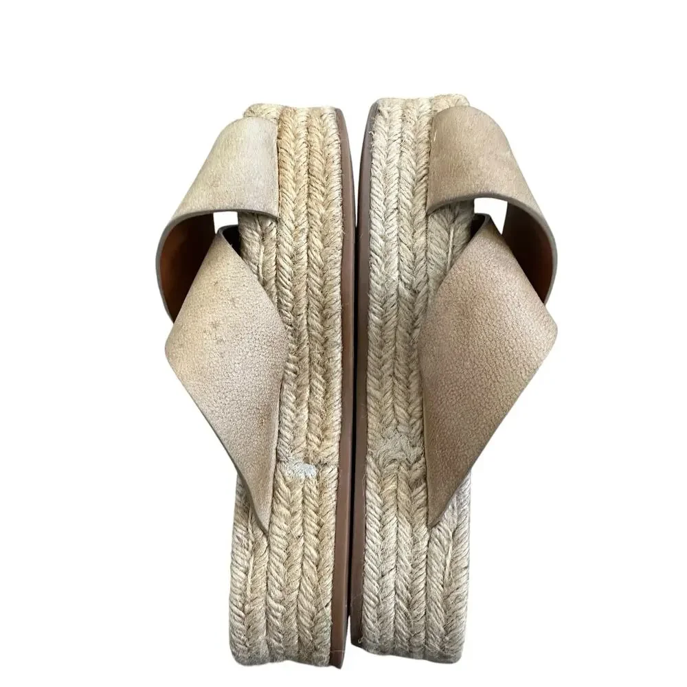 Allsaints Women's Harlem Espadrille Leather Platform Slides Sand size 38